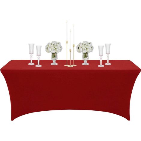 Elastische Tischdecke Weinrot 183cm Abwaschbar Wasserabweisend für Partys & Events