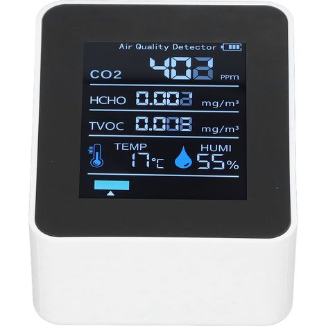 Moniteur de qualité de l'air 5 en 1 : application Bluetooth, détecteur de dioxyde de carbone, chargement USB, mesure des COVT, de la température, de l'humidité, du HCHO et du CO2. (1/5)