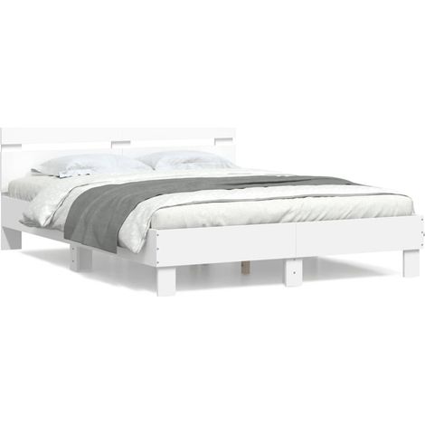 Cadre de lit avec tête de lit blanc 140x190 bois d'ingénierie (1/5)