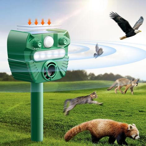 Repulsif Chat Exterieur Ultrason Solaire et Chargement USB, 5 Modes Réglable, IP45, Efficace Anti Les Chats, Chiens, Oiseaux, Renards, Rats (1/5)