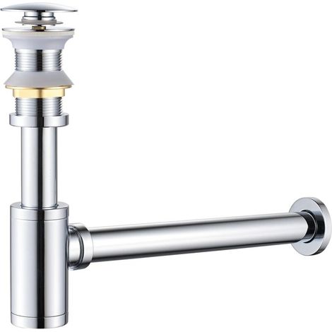 Siphon avec drain et sans trop-plein, siphon d'évier universel anti-odeurs en laiton, siphon escamotable, siphon de vidange, chromé (1/5)