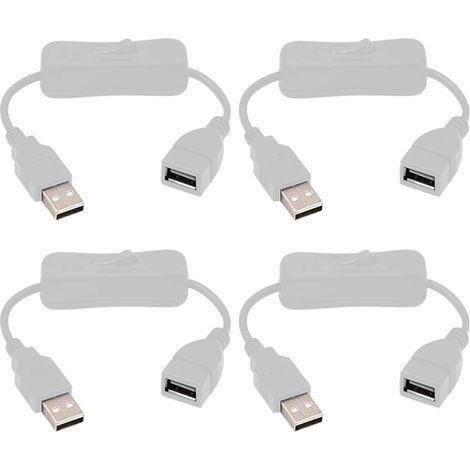 4 Pièces Câble USB Mâle vers Femelle avec Interrupteur Marche/Arrêt Blanc,35 cm USB Câble d'extension avec On/Off,pour Enregistreur de Conduite,Lampe de Bureau LED,Ventilateur USB,Bandes LED (1/5)