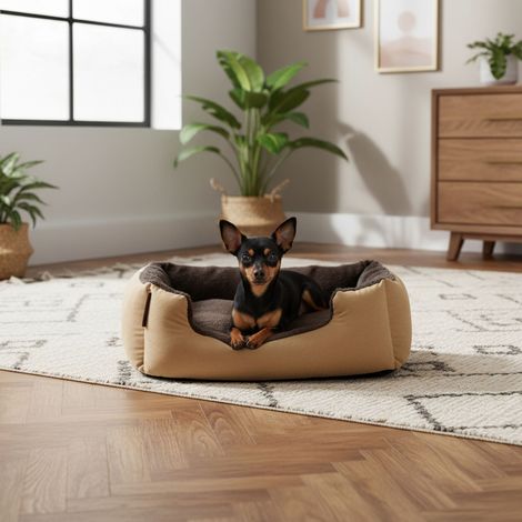 belviona Hundebett mit kuscheligem Wendekissen, pflegeleicht & rutschfest, gemütlicher Schlafplatz, 50x37 cm, beige/braun (1/5)