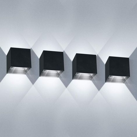 Juego de 4 apliques de pared para interior/exterior, 12 W, 6000-6500 K, ángulo de haz ajustable, resistente al agua IP65 - Negro (1/5)