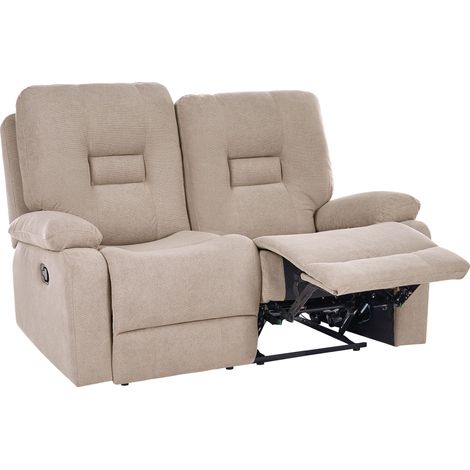 Recliner Sofa Beige Taupe 2 Seater Manually Adjustable Back and Footrest BERGEN (1/5)