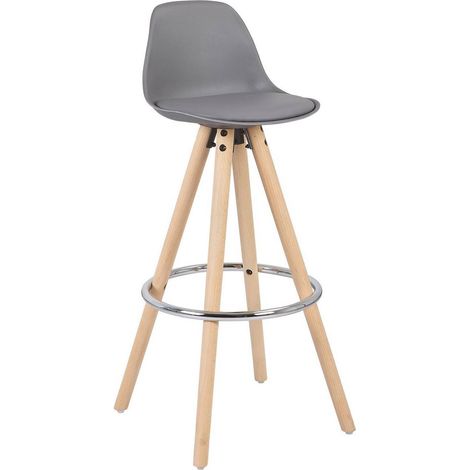 WOLTU 1 x Barhocker 1 Stück Barstuhl aus Kunststoff Holzgestell mit Lehne + Fußstütze Design Stuhl Küchenstuhl optimal Komfort Grau (1/5)