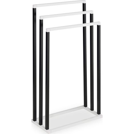 Idimex – Porte-serviettes en métal laqué noir et blanc – 3 tringles à différentes hauteurs – Design moderne pour salle de bain et cuisine