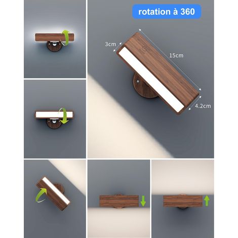 LED 2er-Pack Kabellose Wandlampe USB Wiederaufladbar, Holzwandleuchte für den Innenbereich, Helligkeitsanpassung Kabellose Wandleuchte Schlafzimmer, Touch Control Wand-Nachttischlampe, Kabellose Lampe