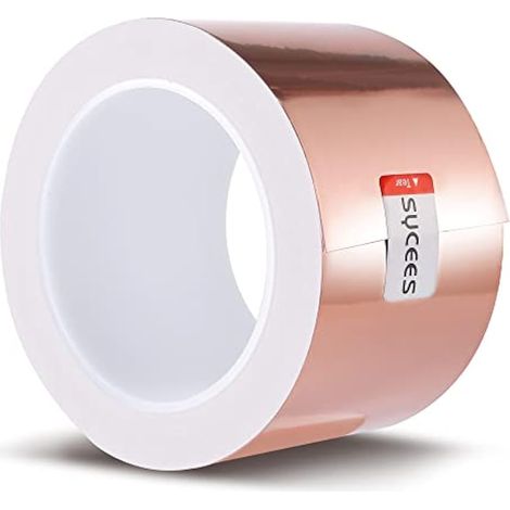 Ruban adhésif en cuivre Kapton conducteur EMI 20 m x 70 mm pour la mise à la terre et les réparations électriques. (1/5)