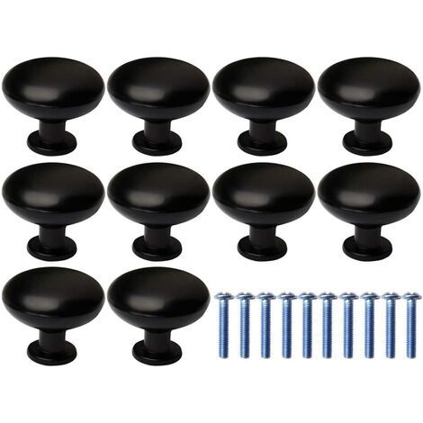 Türknöpfe, 10 Stück Schubladentürgriffe, Möbelgriffe, runde schwarze Knöpfe für Küchenschränke (mit 10 Befestigungsschrauben) (1/5)