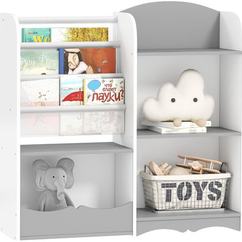 Étagère de rangement pour jouets d'enfant, meuble en bois pour chambre d'enfant, salon et chambre de bébé, 85 x 26 x 84 cm, gris (1/5)