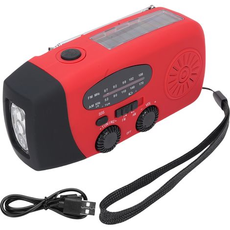 Radio d'urgence solaire à manivelle Ortviai 5000mAh Lampe LED SOS Rouge Compacte Recharge USB-C pour Camping et Survie (1/5)