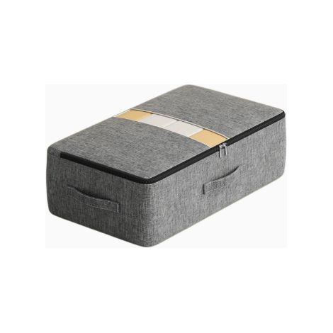 Sac de rangement sous lit gris en tissu non tissé épais pliable plat partie transparente pour stockage vêtements couvertures linge de maison (1/5)