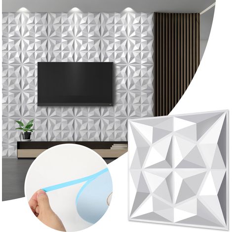 Wolketon Placas Murales 3D Autoadhesivas 30×30 cm Blancas Motivo Diamante – Fácil Instalación (1/5)