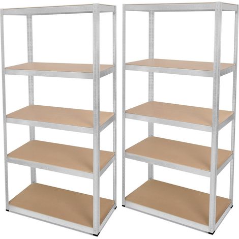 Lot de 2 étagères modulables charges lourdes en métal 5 plateaux - 875 Kg - Montage facile systeme de clip et croisillons (1/5)