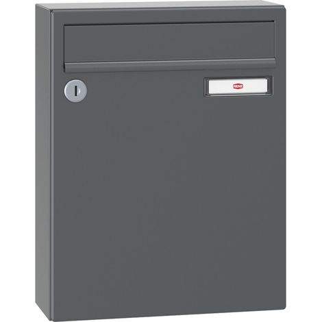 Renz Briefkasten mit Namensschild 260x330x100mm - robuster Aufhängebriefkasten Serie 17, Stahl anthrazitgrau RAL 7016 (1/2)