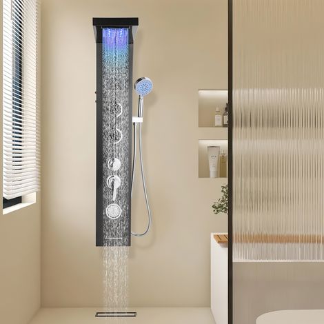 Swanew – Colonne de douche hydromassante 5-en-1 – Acier inoxydable 304 – Douche pluie, cascade, massage – Écran LED – Installation facile G1/2 (1/5)
