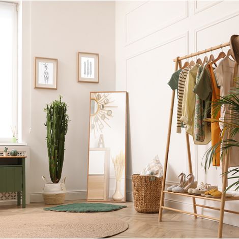 Miroir pleine longueur rectangulaire 45 x 125 cm avec cadre en bois clair, à fixer au mur ou à poser, idéal pour chambre, entrée, bureau et dressing  CHICFURN (1/5)