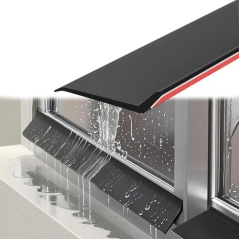 Protection Anti-Pluie Autocollante pour Portes et Fenêtres, Bande d'Étanchéité en Caoutchouc avec Biseau à 135° et Déflecteur de Pluie (2 m，w5.5cm) (1/5)