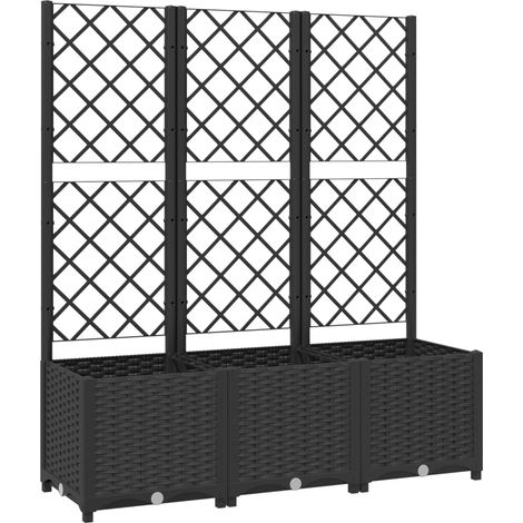 Vassoio per fioriera aiuola rialzata piante fiori terrazza giardino con traliccio 120 x 40 x 136 cm PP nero 020038237