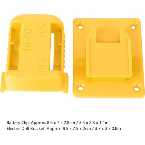 Support de montage jaune pour fixer les batteries DeWalt 20V et les batteries Miwitch 18V, ainsi que les outils électriques. (1/4)
