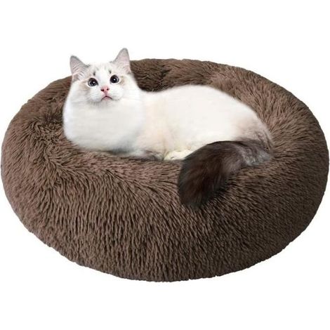1 Panier Rond pour Chien et Chat, Peluche Douce, Coton PP, Antidérapant, Lavable, pour Animaux jusqu'à 5kg