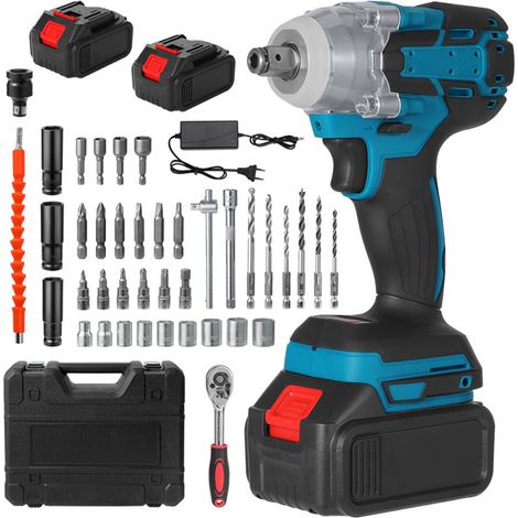 Clé à chocs électrique sans fil, Clé électrique sans balais haute puissance, 2500 RPM 2 batteries 1 chargeur, Mandrin 10 mm, 380 N.M (1/5)