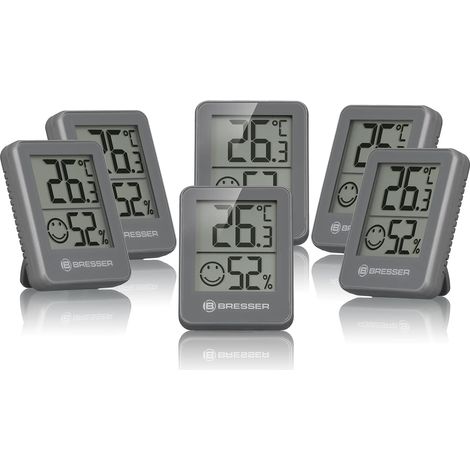 Bresser Termometro igrometro Temeo Hygro Indicator, set da 6 pezzi, da posizionare o da montare a parete con indicatore di temperatura ambiente, grigio (1/4)