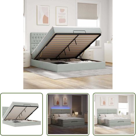 vidaXL Ottoman-Bett mit Matratzen & LEDs Hellgrau 180x200 cm Samt (1/5)