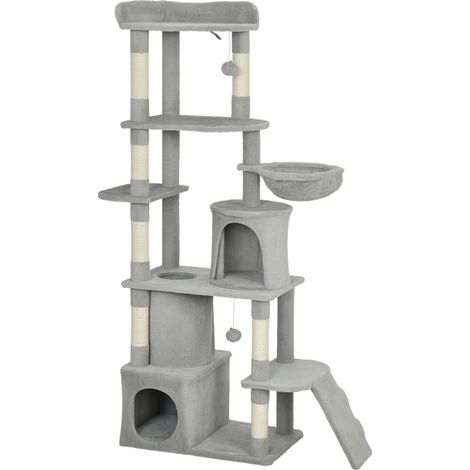 Árbol para gatos de 170 cm gris claro con túnel, casetas y rascadores de sisal MODENUIT (1/4)