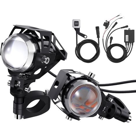 2 Stück Motorradscheinwerfer – U5 LED-Motorradscheinwerfer mit Kabeln und Ein-/Ausschalter, 3000 Lumen, 360° verstellbar, IP65 wasserdichte Nebelscheinwerfer für 12/24V-Fahrzeuge (1/5)