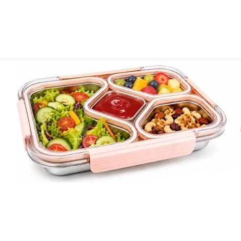 Portapranzo per bambini in acciaio inossidabile a tenuta stagna con scomparti separati, comodo portapranzo Bento con set di posate incluso per la scuola e le gite di un giorno (1/5)
