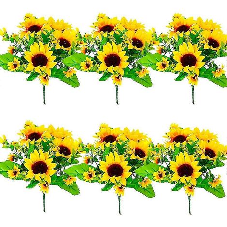 6 Pack Fleurs Artificielles Tournesol Faux Bouquet de Tournesols avec Tige 13 Pcs Tournesols Têtes pour O (1/5)