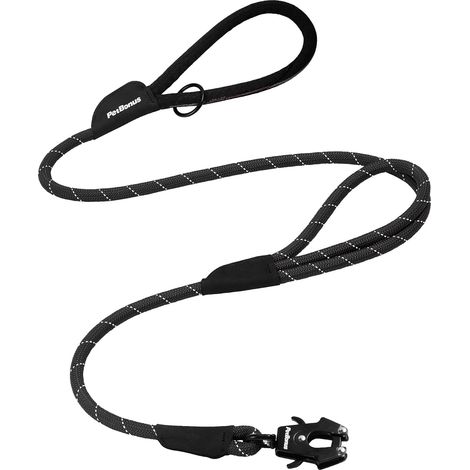 Dog Lead with Two Handles, 150 x 1.2 cm, Robust Dog Lead for Large Dogs with Quick Release Carabiner, Reflective Lead for Training and Walking (Black) (1/5)