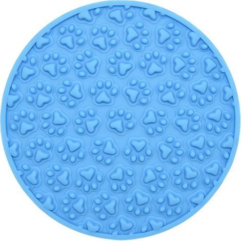 Tapis à lécher pour chien - Coussin anti-anxiété - Pour le toilettage et le lavage - Se fixe au mur ou au sol - Pour petits chiens - Forme de patte - Bleu - 1 pièce