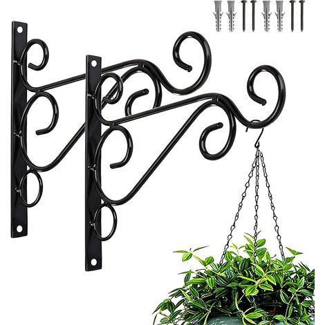 Supports Muraux 2pcs - Fer Noir, Crochet Suspension, Mangeoire, Lanterne, Carillon, Vis Incluses