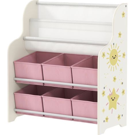 Étagère enfant 3 niveaux, 6 boîtes tissu non tissé amovibles, rose, 63x30x71 cm (1/5)