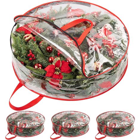 Lot de 3 sacs de rangement ronds pour couronne de Noël – 76 x 20 cm, en PVC transparent avec double fermeture éclair, récipient de rangement robuste pour couronnes, guirlandes et décoration (1/5)