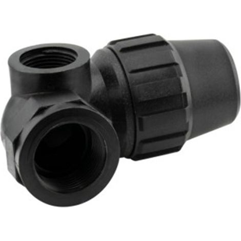 Codo fitting hembra 3 salidas - 25mm - 3/4" - 1/2", ABRISA.