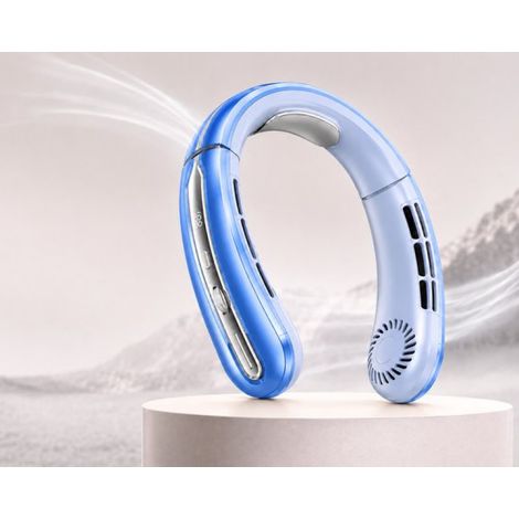 Ventilateur de cou / Bleu perle glacée - Sans fil, réglable et portable - Ventilateur de cou rafraîchissant - Ventilateur de cou - Ventilateur facial - Rechargeable et câble USB inclus (1/5)