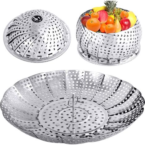 Zusammenklappbarer Dampfkorb für Gemüse, Dampfkorbeinsatz aus Metall und Edelstahl, zusammenklappbare Dampfkörbe zum Kochen von Speisen, erweiterbar, passend für Töpfe verschiedener Größen (15 bis 25 (1/5)