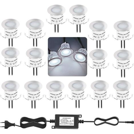 Kit d'éclairage LED encastré 12V IP67 – 16 lumières étanches 4000K pour escaliers, salles de bain, jardins, intérieur et extérieur (1/5)
