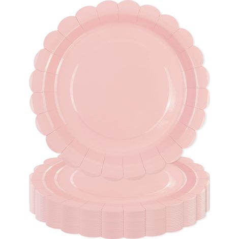 Lot de 50 Assiette Carton Rose de 23 cm, Festonnées Assiette Jetable Vaisselle Jetable Anniversaire Pour Gâteaux Desserts Anniversaires Baby Showers Mariages Décorations Rose 23cm (1/5)