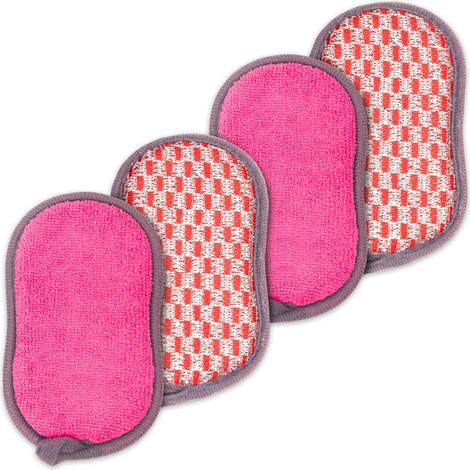 Juego de 4 esponjas de microfibra antibacteriana, de doble cara, lavables a máquina, para cocina y baño. (1/5)
