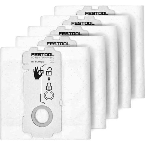 Festool – Sac filtre SelfClean SC-FIS-CT MINI/MIDI-2/5 – 5 pièces – Élimination simple des poussières L et M – Pour CT MINI et MIDI 2019 (1/5)