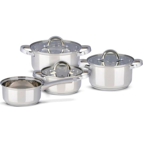 Batterie de Cuisine Induction 4 Pièces – Casseroles Inox avec Couvercles en Verre – Set Marmites Tous Feux – Casseroles Induction – Ustensiles de Cuisine Inox (1/5)