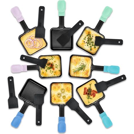 Poêlons à Raclette Triangulaires Antiadhésifs, avec Manches Colorés, Spatules en Nylon Incluses, Accessoires pour Appareil à Raclette et Grill de Table (1/5)