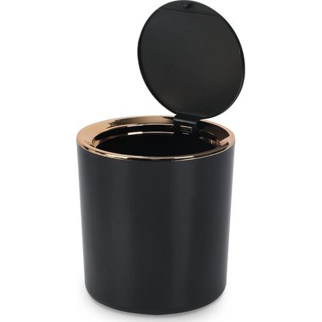 Mini poubelle de bureau avec couvercle, 15 x 14,5 cm, portable pour salle de bain, salon, cuisine, voiture, coiffeuse (noir) (1/5)