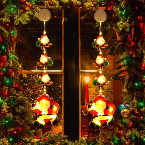 Lumières de Fenêtre Décorative de Noël, Lot de 2 LED Intérieur Lumière de Père Noël à Suspendre à Piles Lampe de Ventouse Guirlande Lumineuse Décoration pour Jardin Porte Maison Arbre Fête (1/5)
