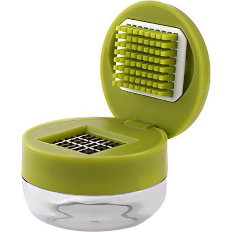 Hache-ail Base portable et détachable avec son récipient ergonomique Presse-ail & hachoir Pour maison, cuisine, école, cafétéria, camping en plein air, barbecue et restaurant (1/5)